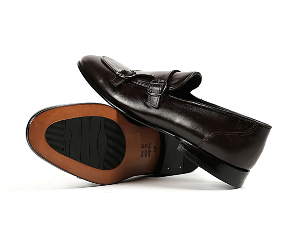 TNL 307 Kahverengi, Antik Deri, Hakiki Kösele, Çift Tokalı Erkek Ayakkabı