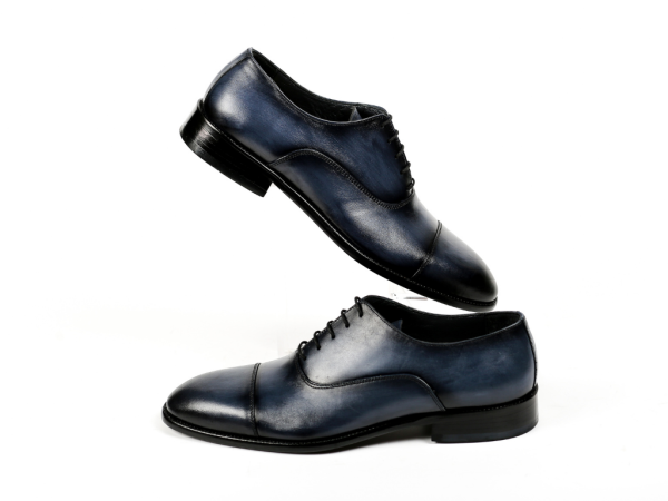 TNL 0166 Mavi, Antik Deri, Hakiki Kösele, Bağcıklı Erkek Ayakkabı