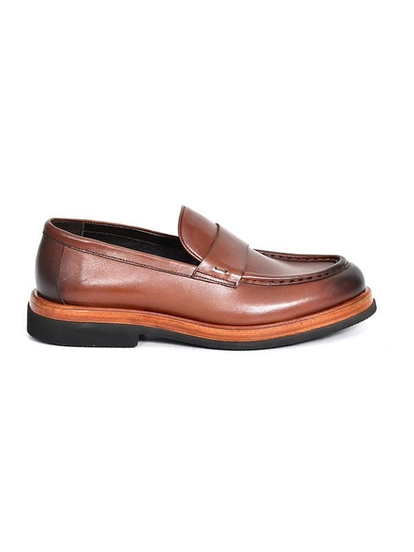 TNL 3524 Kahverengi Antik Deri Eva Taban Loafer Model Erkek Ayakkabı