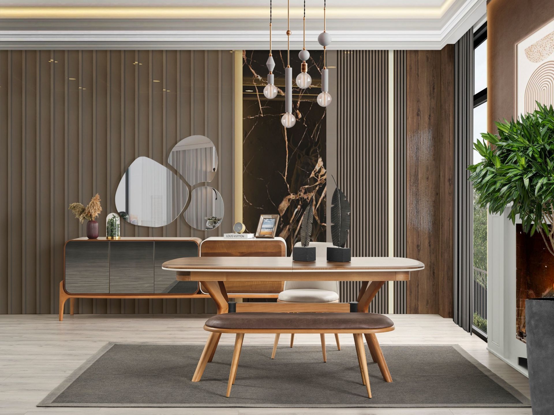 Nirvan Yemek Odası ( Masa + 4 sandalye + 1 bench )