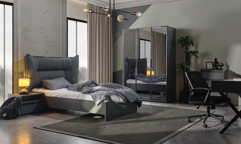 Aura Genç Odası Takımı (3 Kapılı Dolap, Komodin, 100*200 cm Başlıklı Karyola)