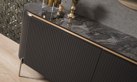 Tesla Siyah-Bronz Yemek Odası Takımı