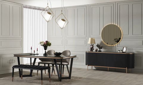 Tesla Siyah-Bronz Yemek Odası Takımı