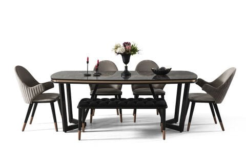 Tesla Siyah-Bronz Yemek Masası