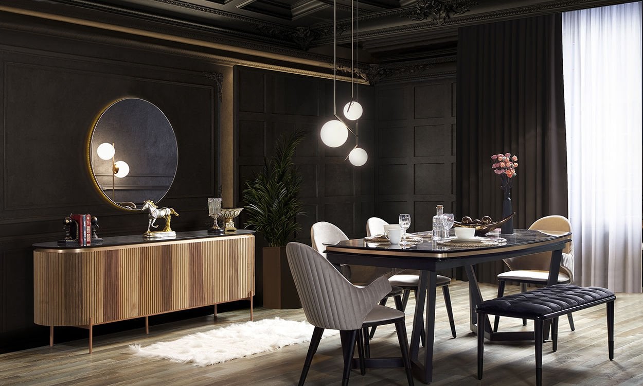 Tesla Ceviz-Bronz Yemek Odası Takımı