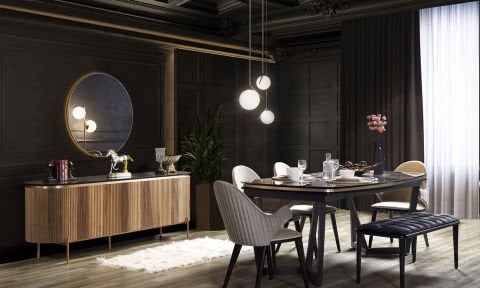 Tesla Ceviz-Bronz Yemek Odası Takımı