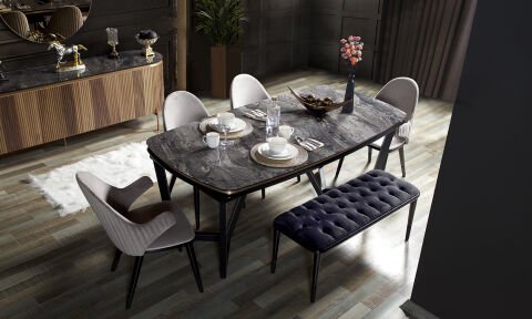 Tesla Ceviz-Bronz Yemek Odası Takımı