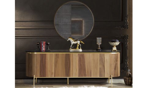 Tesla Ceviz-Gold Yemek Odası Takımı