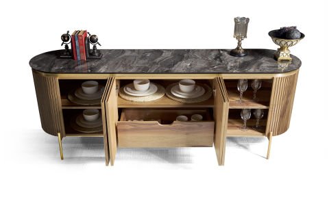 Tesla Ceviz-Gold Yemek Odası Takımı