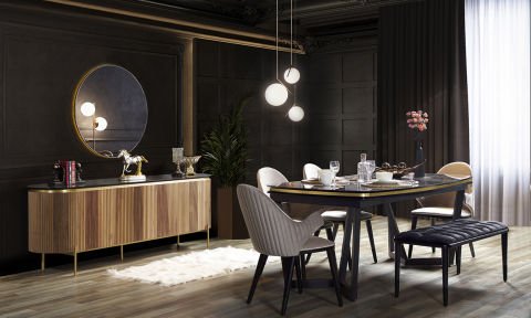 Tesla Ceviz-Gold Yemek Odası Takımı