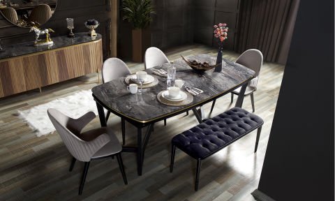 Tesla Ceviz-Gold Yemek Odası Takımı