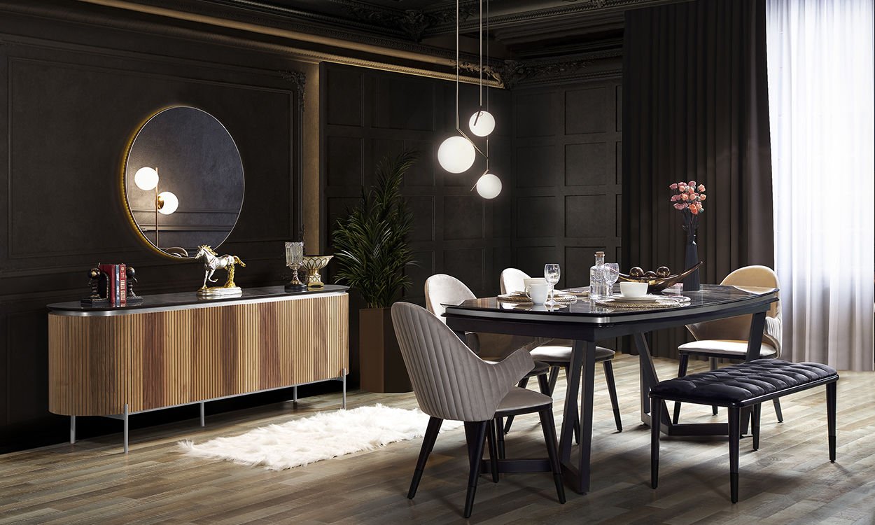 Tesla Ceviz-Gümüş Yemek Odası Takımı