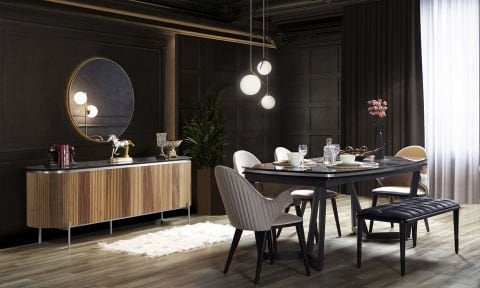 Tesla Ceviz-Gümüş Yemek Odası Takımı