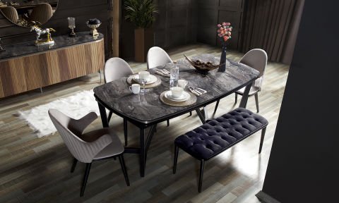 Tesla Ceviz-Gümüş Yemek Odası Takımı