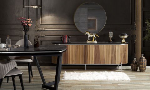 Tesla Ceviz-Gümüş Yemek Odası Takımı