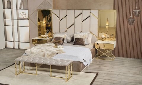 Gold Yatak Odası 180*200 cm Başlıklı Bazalı Karyola