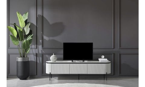 Tesla Beyaz -Mermer Tv Sehpası