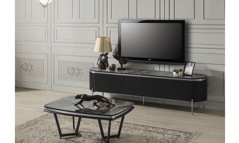 Tesla Siyah-Gümüş Tv Sehpası