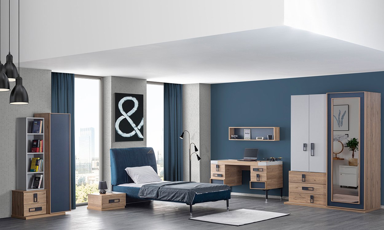 Babil Genç Odası Takımı (3 Kapılı Dolap, Komodin, 100*200 cm Başlıklı Karyola)