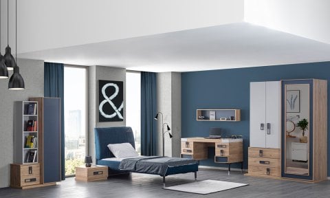 Babil Genç Odası Takımı (3 Kapılı Dolap, Komodin, 100*200 cm Başlıklı Karyola)
