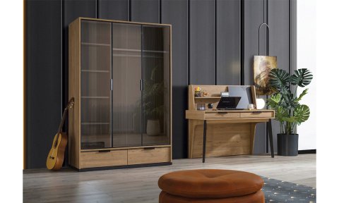 Kolezyum Dışbudak Genç Odası Takımı (3 Kapılı Reflekte Dolap, Komodin, 100*200 cm Başlıklı Karyola)