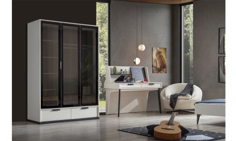 Kolezyum Ay Genç Odası Takımı (3 Kapılı Relekte Dolap, Komodin, 100*200 cm Başlıklı Karyola)