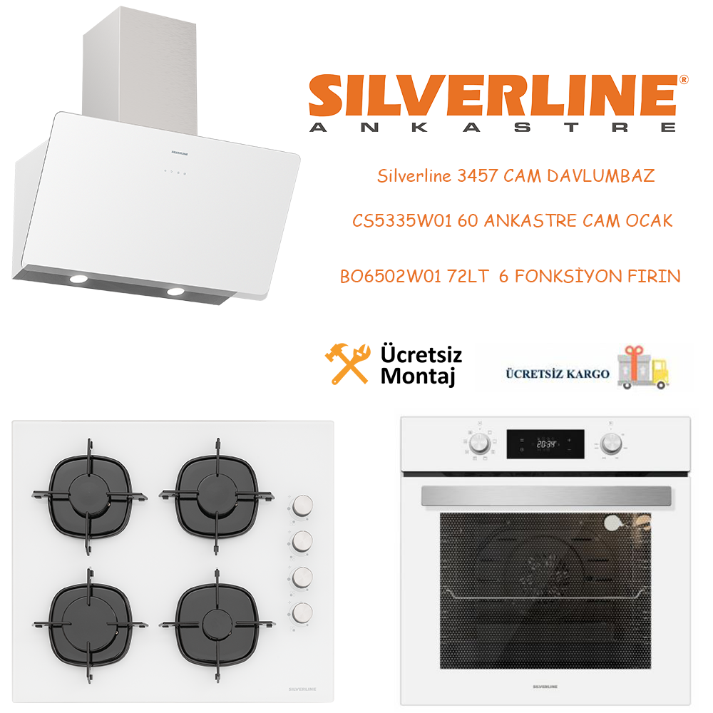 Silverline Beyaz Cam Ankastre Set 3457 - CS5335W01 - BO6502W02