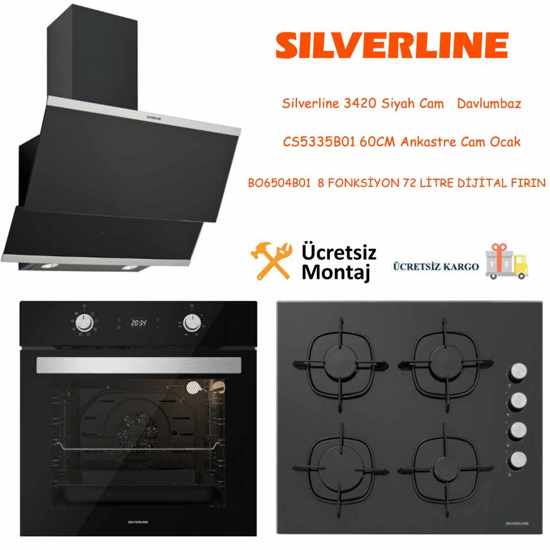 Silverline Siyah Cam Ankastre Set 3420 - CS5335B01 - BO6504B01