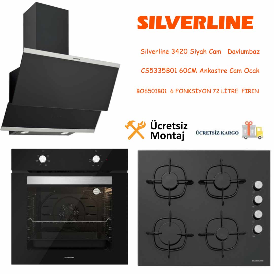 Silverline Siyah Cam Ankastre Set 3420 - CS5335B01 - BO6501B01