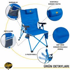 FUNKY CHAIRS Comfort 3 Kademeli Katlanabilir Kamp Sandalyesi - Mavi