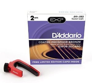 DADDARIO EXP26-2D CAPO (2 SET) AKUSTİK GİTAR TEL SETİ, 11-52, COATED PHOSPHOR BRONZE, CUSTOM LIGHT GAUGE, WARM, BRIGHT & BALANCED TONE