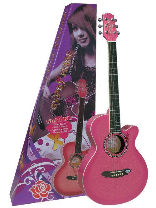 VALENCIA AKUSTİK GİTAR GYPSY ROSE SET (GIGBAG, STRAP, STICKERS, DVD), PEMBE