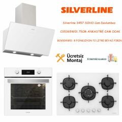 Silverline BO6504W01 - CS5365W01 - 3457 Soho 60 Beyaz Cam Ankastre Set