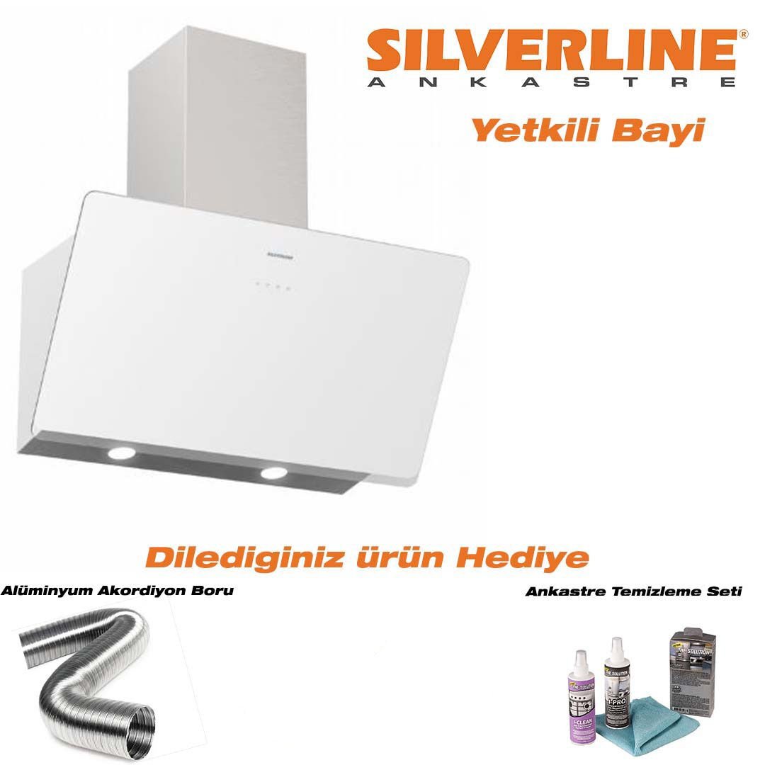 Silverline 3457 Soho Beyaz Davlumbaz Cam Yüksek Performans 80 cm