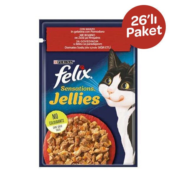 Felix Sensation Sığır Etli & Domatesli Kedi Yaş Maması 85 gr x 26 Adet