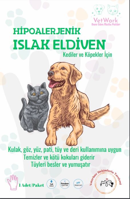 VetWork Kedi ve Köpek İçin Hipoallerjenik Islak Eldiven 1 Adet