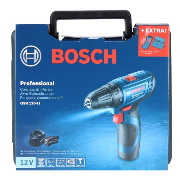Bosch GSR 120-Li 2 Ah Çift Akülü Vidalama ve 23 Parça Uç Seti 06019G8002