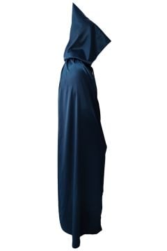 Petrol Mavisi Kapüşonlu Pelerin