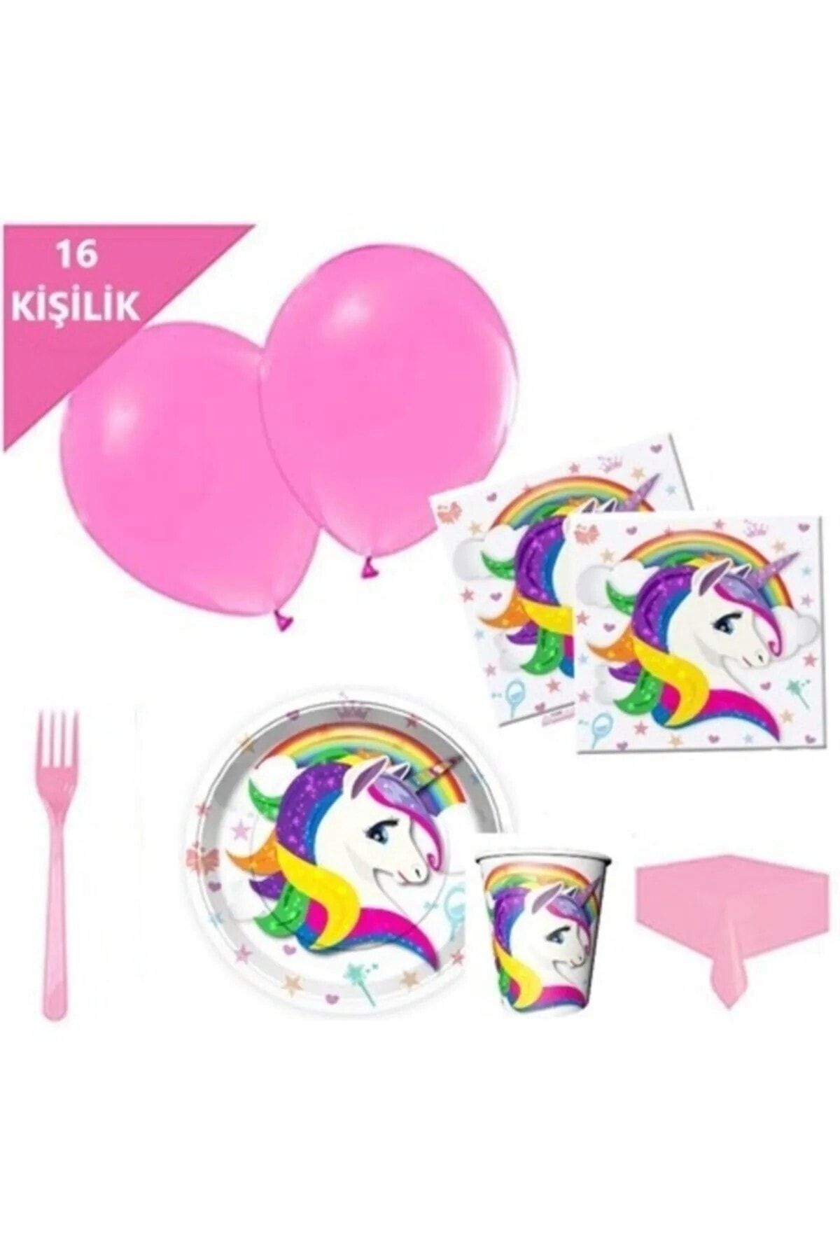 16 Kişilik Unicorn Tabak Bardak Doğum Günü Seti