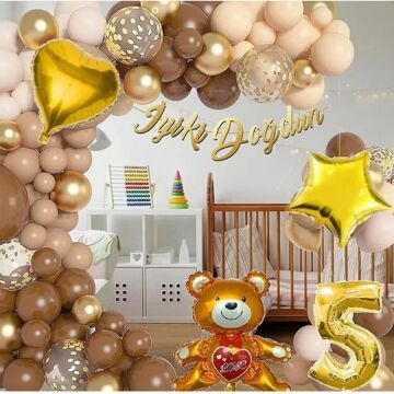 Ayıcıklı Lüks Kahverengi Doğum Günü Süsü Doğum Günü Parti Balon Seti