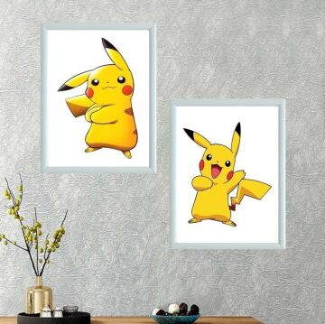 Pikachu İkili Takım Çerçeveli Poster Tablo