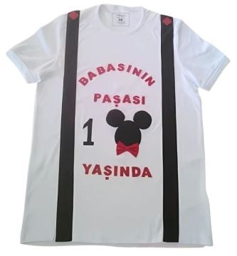 Babalar İçin Keçe Aplikeli Mickey Mouse Temalı Tişört