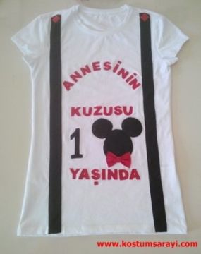 Anneler İçin Keçe Aplikeli Mickey Mouse Temalı Tişört