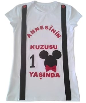 Anneler İçin Keçe Aplikeli Mickey Mouse Temalı Tişört