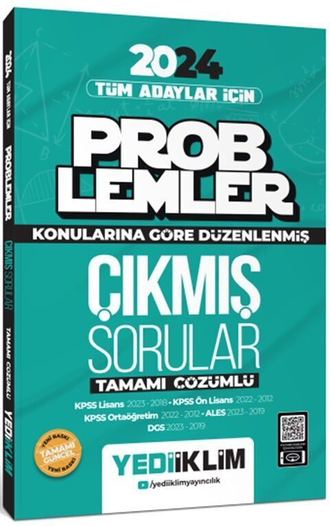 Yediiklim Yayınları 2024 Tüm Adayları İçin Problemler Konularına Göre Tamamı Çözümlü Çıkmış Sorular