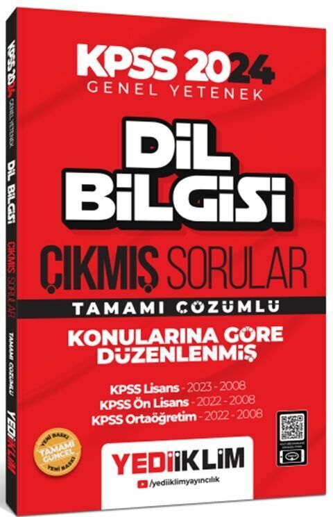 Yediiklim Yayınları 2024 KPSS Dil Bilgisi Konularına Göre Tamamı Çözümlü Çıkmış Sorular