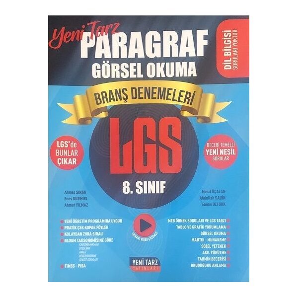 Yeni Tarz Yayınları 8. Sınıf LGS Paragraf Görsel Okuma Branş Deneme