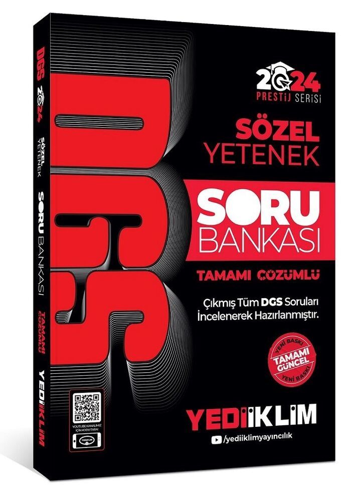 Yediiklim Yayınları 2024 DGS Sözel Yetenek Tamamı Çözümlü Soru Bankası