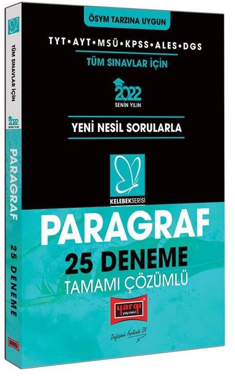 Yargı Yayınları 2022 TYT AYT MSÜ KPSS ALES DGS Kelebek Serisi Paragraf Tamamı Çözümlü 25 Deneme