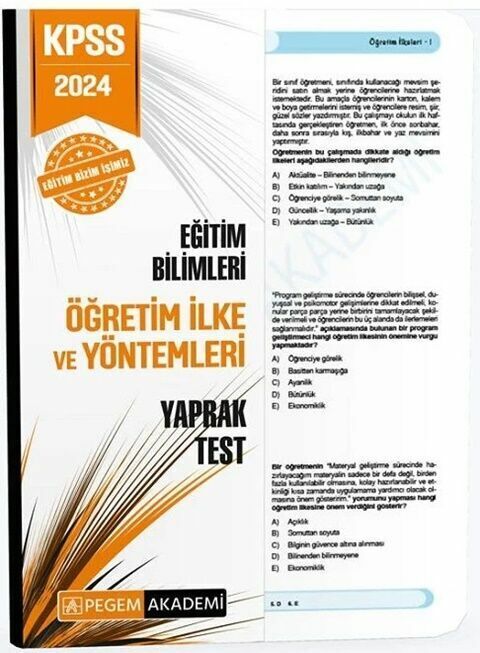 Pegem Yayınları 2024 KPSS Eğitim Bilimleri Öğretim İlke ve Yöntemleri Yaprak Test